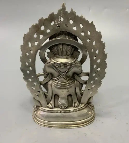Chinese White Copper Vajra Buddha Buddhism Statue Crafts