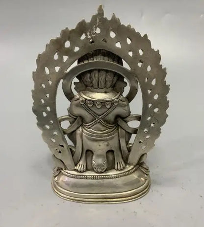 Chinese White Copper Vajra Buddha Buddhism Statue Crafts