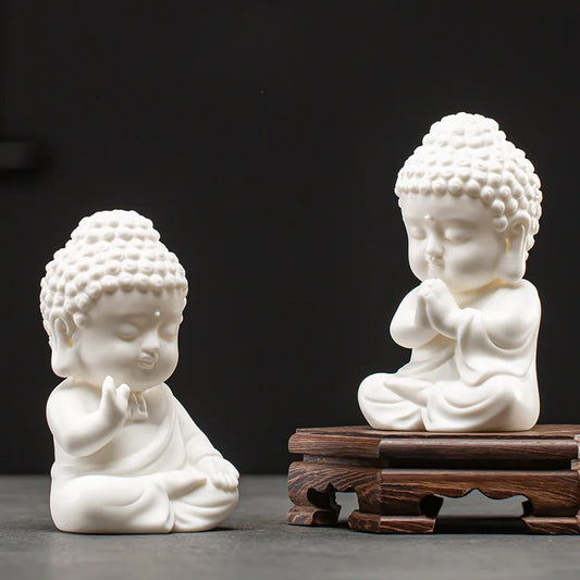 Chinese White Porcelain Creative Small Buddha Statue Decoration Home Living Room Bogu Shelf Office Desktop Zen Decoration