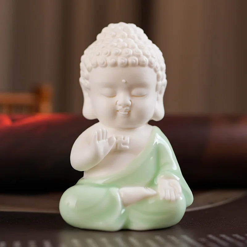 Chinese White Porcelain Creative Small Buddha Statue Decoration Home Living Room Bogu Shelf Office Desktop Zen Decoration