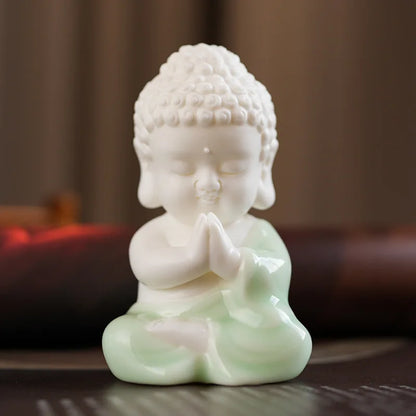 Chinese White Porcelain Creative Small Buddha Statue Decoration Home Living Room Bogu Shelf Office Desktop Zen Decoration