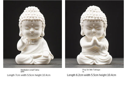 Chinese White Porcelain Creative Small Buddha Statue Decoration Home Living Room Bogu Shelf Office Desktop Zen Decoration