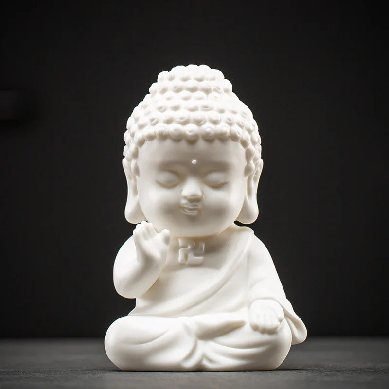 Chinese White Porcelain Creative Small Buddha Statue Decoration Home Living Room Bogu Shelf Office Desktop Zen Decoration