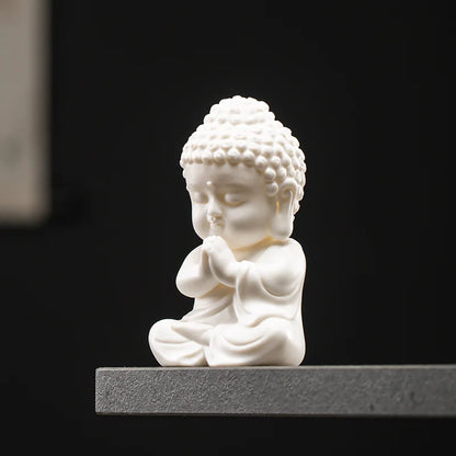 Chinese White Porcelain Creative Small Buddha Statue Decoration Home Living Room Bogu Shelf Office Desktop Zen Decoration