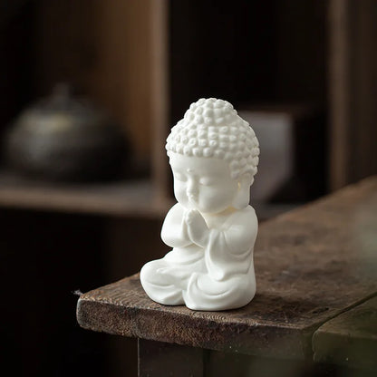 Chinese White Porcelain Creative Small Buddha Statue Decoration Home Living Room Bogu Shelf Office Desktop Zen Decoration