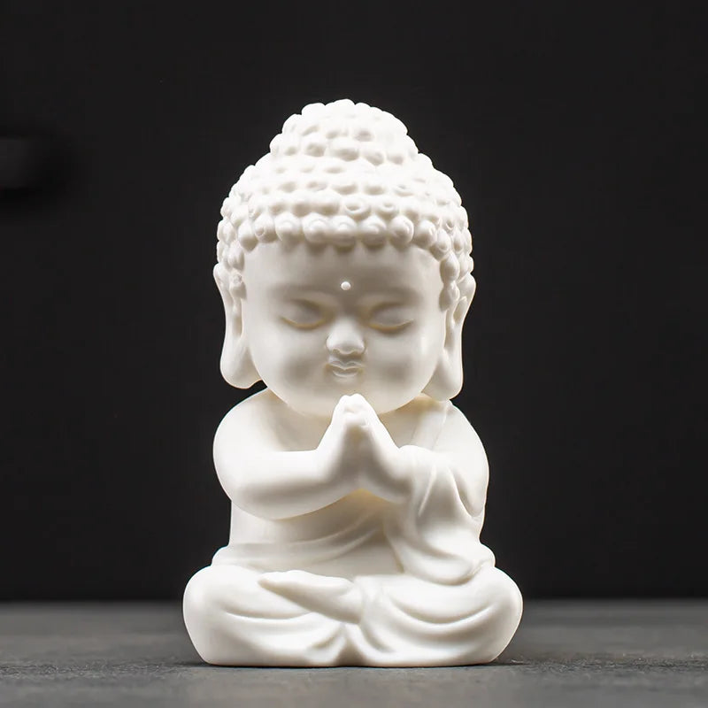 Chinese White Porcelain Creative Small Buddha Statue Decoration Home Living Room Bogu Shelf Office Desktop Zen Decoration