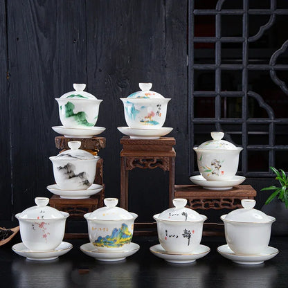 Chinese White Porcelain Phnom Penh Gaiwan Handmade Ceramic Teacup Travel Portable Tea Bowl Home Drinkware Customized Gifts