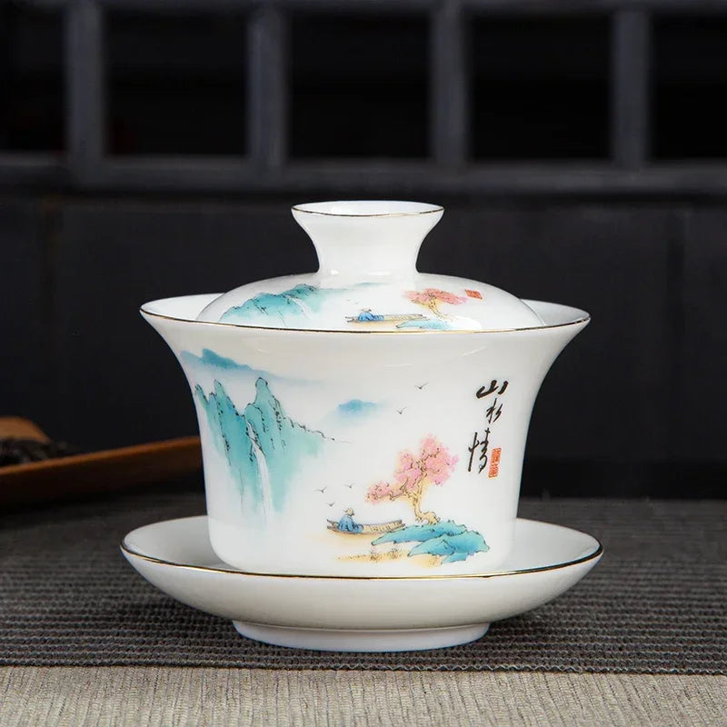 Chinese White Porcelain Phnom Penh Gaiwan Handmade Ceramic Teacup Travel Portable Tea Bowl Home Drinkware Customized Gifts