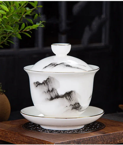 Chinese White Porcelain Phnom Penh Gaiwan Handmade Ceramic Teacup Travel Portable Tea Bowl Home Drinkware Customized Gifts