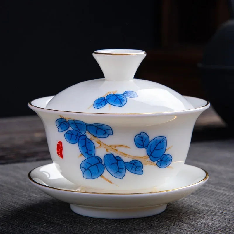 Chinese White Porcelain Phnom Penh Gaiwan Handmade Ceramic Teacup Travel Portable Tea Bowl Home Drinkware Customized Gifts