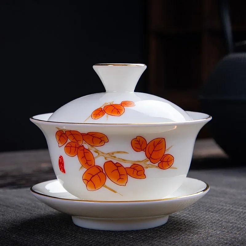 Chinese White Porcelain Phnom Penh Gaiwan Handmade Ceramic Teacup Travel Portable Tea Bowl Home Drinkware Customized Gifts