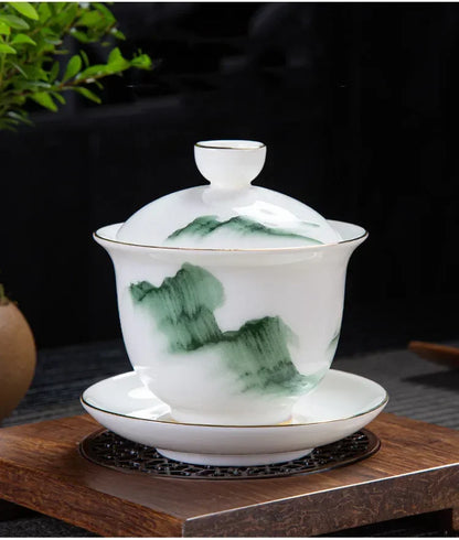 Chinese White Porcelain Phnom Penh Gaiwan Handmade Ceramic Teacup Travel Portable Tea Bowl Home Drinkware Customized Gifts