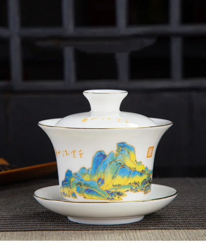 Chinese White Porcelain Phnom Penh Gaiwan Handmade Ceramic Teacup Travel Portable Tea Bowl Home Drinkware Customized Gifts