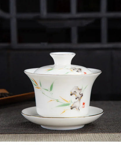 Chinese White Porcelain Phnom Penh Gaiwan Handmade Ceramic Teacup Travel Portable Tea Bowl Home Drinkware Customized Gifts