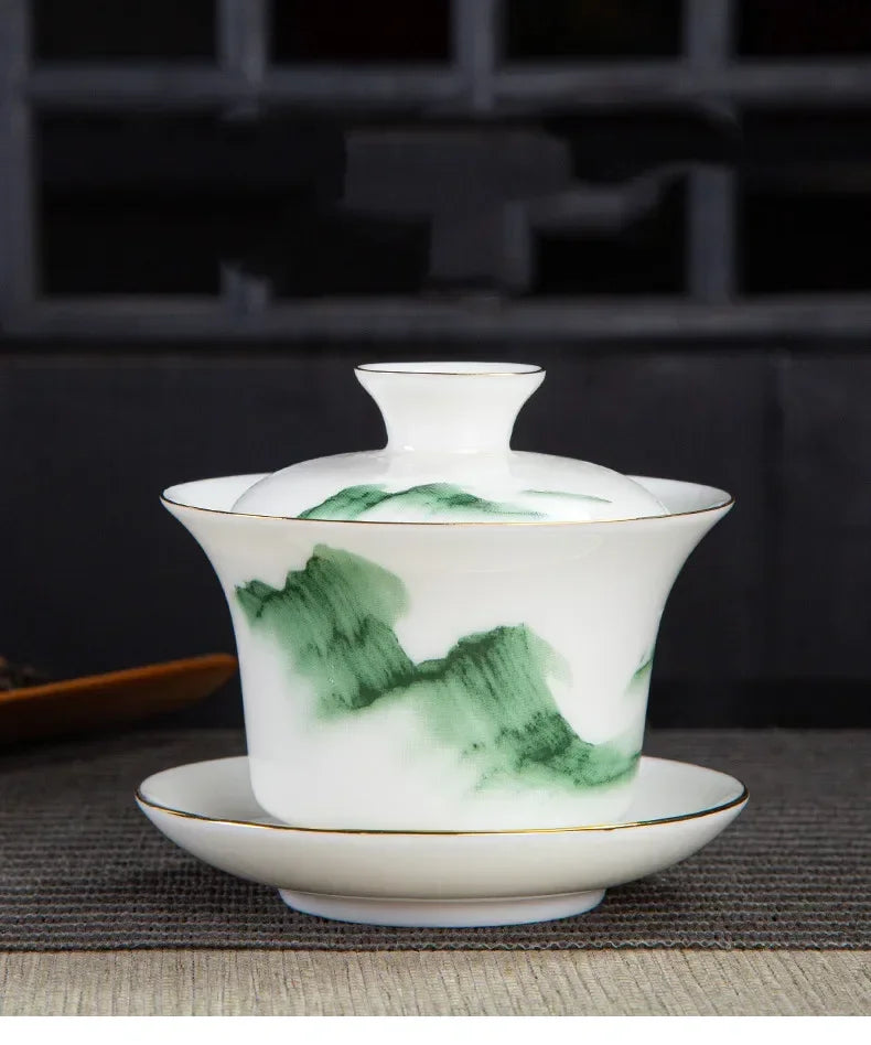 Chinese White Porcelain Phnom Penh Gaiwan Handmade Ceramic Teacup Travel Portable Tea Bowl Home Drinkware Customized Gifts