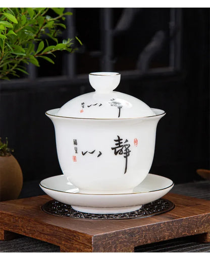 Chinese White Porcelain Phnom Penh Gaiwan Handmade Ceramic Teacup Travel Portable Tea Bowl Home Drinkware Customized Gifts