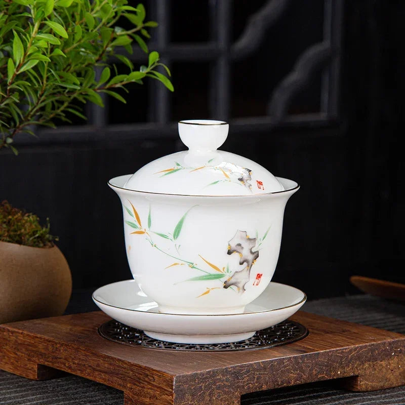 Chinese White Porcelain Phnom Penh Gaiwan Handmade Ceramic Teacup Travel Portable Tea Bowl Home Drinkware Customized Gifts