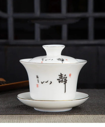 Chinese White Porcelain Phnom Penh Gaiwan Handmade Ceramic Teacup Travel Portable Tea Bowl Home Drinkware Customized Gifts