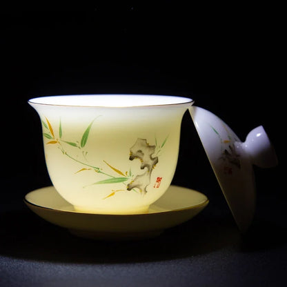 Chinese White Porcelain Phnom Penh Gaiwan Handmade Ceramic Teacup Travel Portable Tea Bowl Home Drinkware Customized Gifts