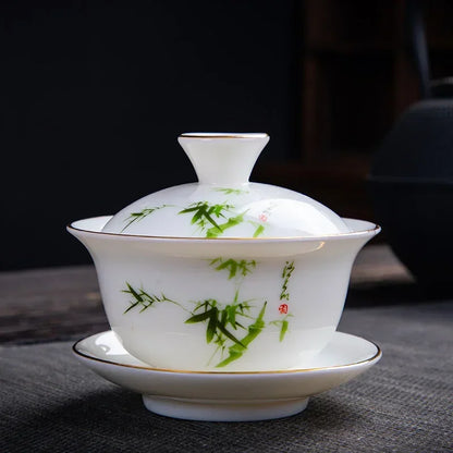 Chinese White Porcelain Phnom Penh Gaiwan Handmade Ceramic Teacup Travel Portable Tea Bowl Home Drinkware Customized Gifts