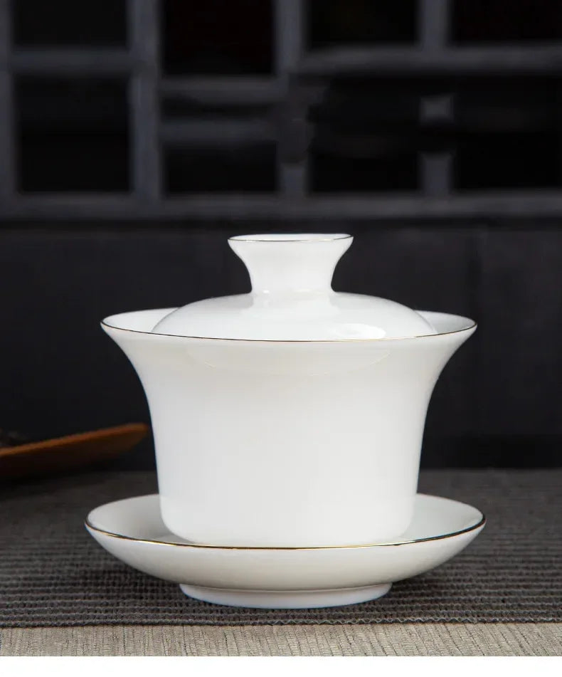 Chinese White Porcelain Phnom Penh Gaiwan Handmade Ceramic Teacup Travel Portable Tea Bowl Home Drinkware Customized Gifts