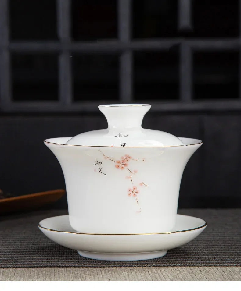 Chinese White Porcelain Phnom Penh Gaiwan Handmade Ceramic Teacup Travel Portable Tea Bowl Home Drinkware Customized Gifts