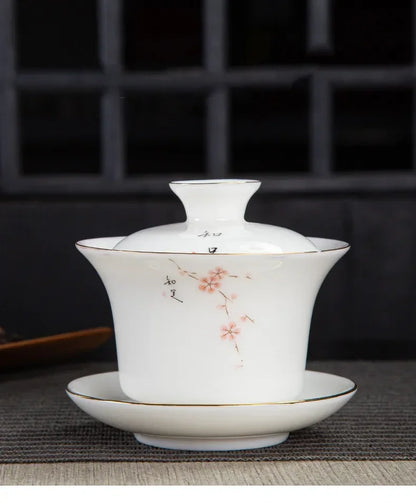 Chinese White Porcelain Phnom Penh Gaiwan Handmade Ceramic Teacup Travel Portable Tea Bowl Home Drinkware Customized Gifts