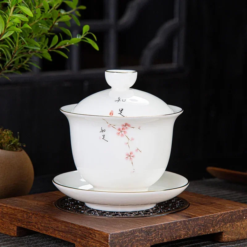 Chinese White Porcelain Phnom Penh Gaiwan Handmade Ceramic Teacup Travel Portable Tea Bowl Home Drinkware Customized Gifts