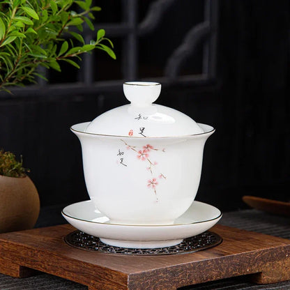 Chinese White Porcelain Phnom Penh Gaiwan Handmade Ceramic Teacup Travel Portable Tea Bowl Home Drinkware Customized Gifts