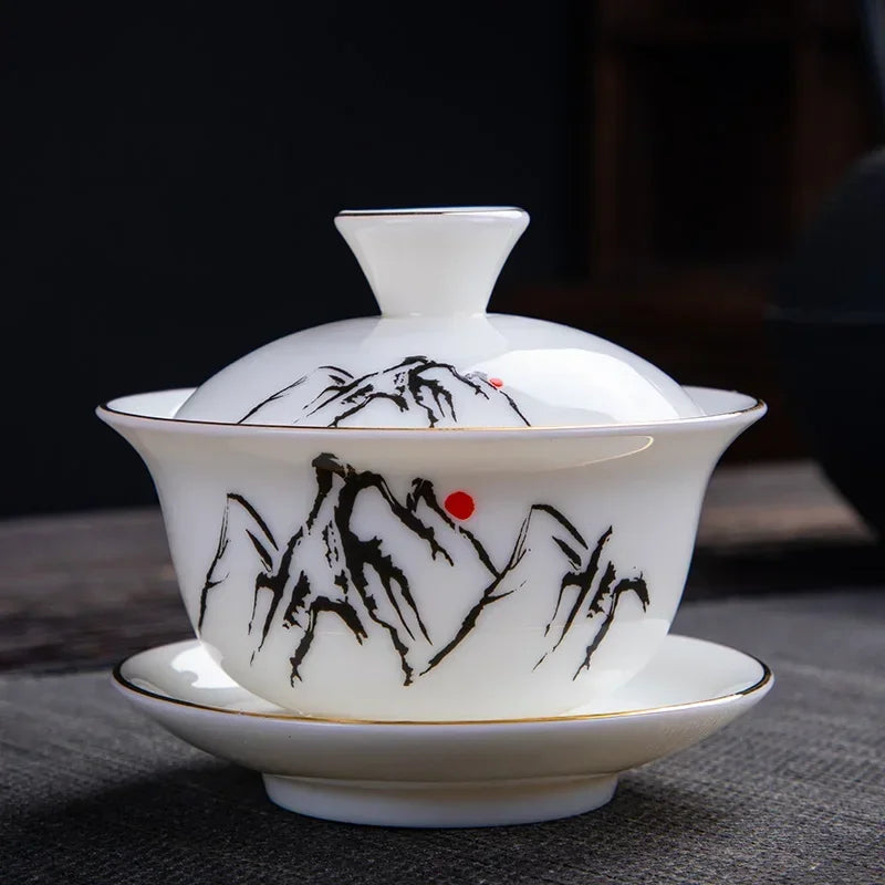 Chinese White Porcelain Phnom Penh Gaiwan Handmade Ceramic Teacup Travel Portable Tea Bowl Home Drinkware Customized Gifts