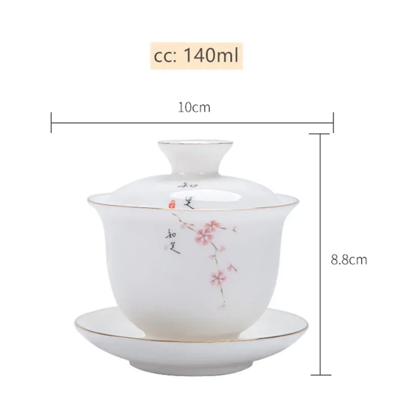 Chinese White Porcelain Phnom Penh Gaiwan Handmade Ceramic Teacup Travel Portable Tea Bowl Home Drinkware Customized Gifts