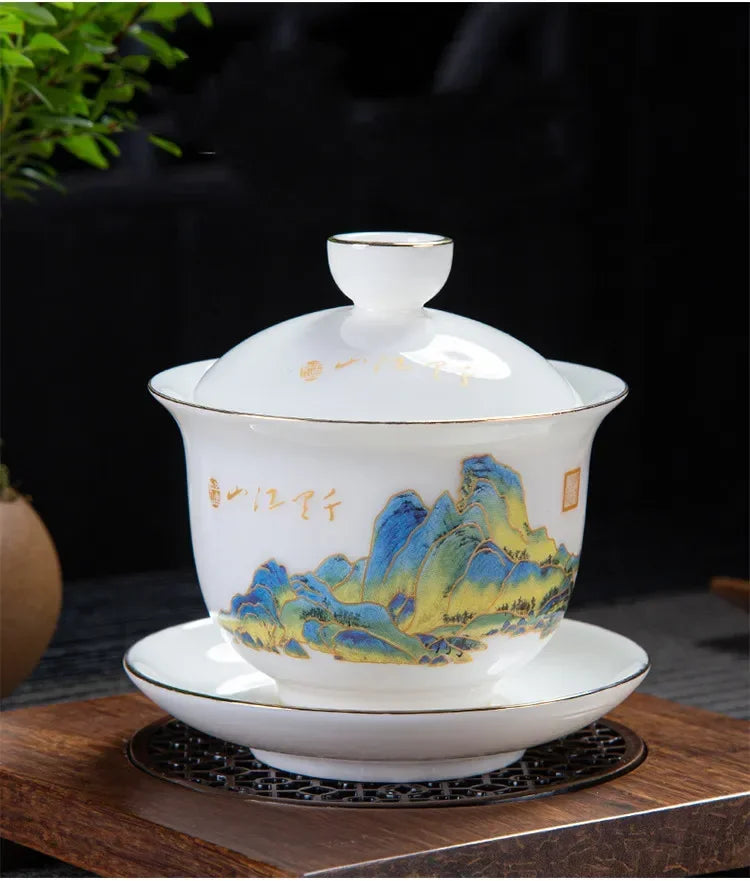 Chinese White Porcelain Phnom Penh Gaiwan Handmade Ceramic Teacup Travel Portable Tea Bowl Home Drinkware Customized Gifts