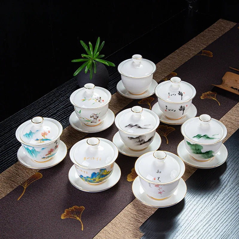 Chinese White Porcelain Phnom Penh Gaiwan Handmade Ceramic Teacup Travel Portable Tea Bowl Home Drinkware Customized Gifts