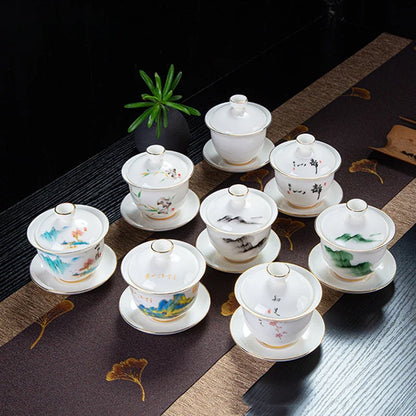 Chinese White Porcelain Phnom Penh Gaiwan Handmade Ceramic Teacup Travel Portable Tea Bowl Home Drinkware Customized Gifts