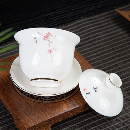 Chinese White Porcelain Phnom Penh Gaiwan Handmade Ceramic Teacup Travel Portable Tea Bowl Home Drinkware Customized Gifts