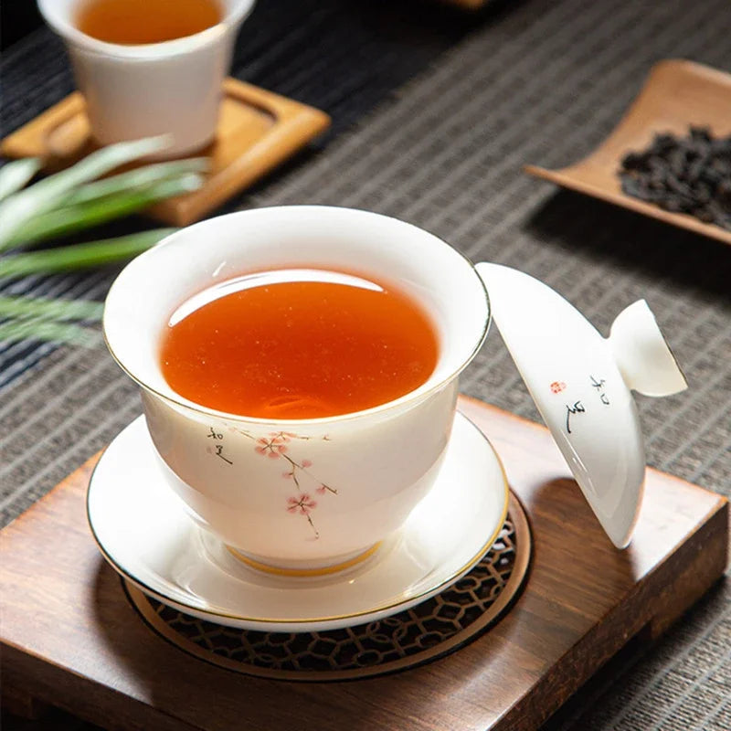 Chinese White Porcelain Phnom Penh Gaiwan Handmade Ceramic Teacup Travel Portable Tea Bowl Home Drinkware Customized Gifts