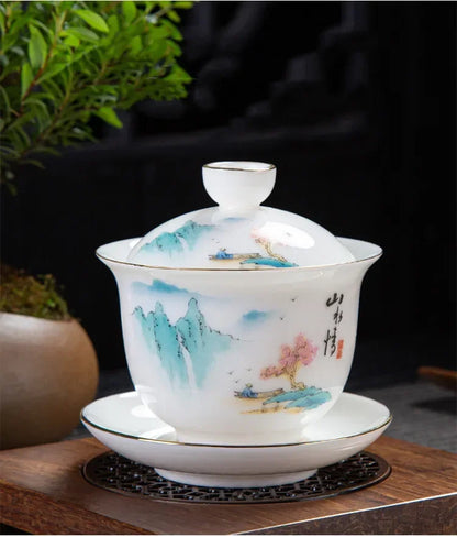 Chinese White Porcelain Phnom Penh Gaiwan Handmade Ceramic Teacup Travel Portable Tea Bowl Home Drinkware Customized Gifts