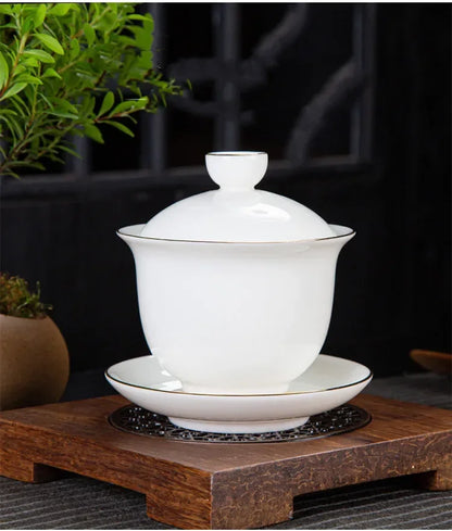 Chinese White Porcelain Phnom Penh Gaiwan Handmade Ceramic Teacup Travel Portable Tea Bowl Home Drinkware Customized Gifts