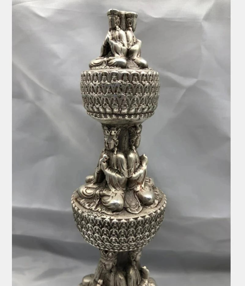 Chinese White copper Buddhist pagoda crafts statue