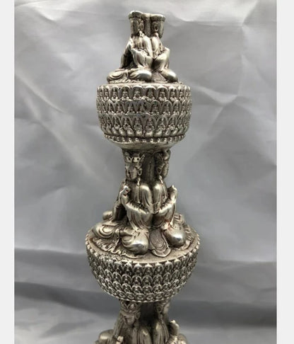 Chinese White copper Buddhist pagoda crafts statue
