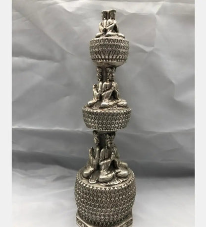 Chinese White copper Buddhist pagoda crafts statue