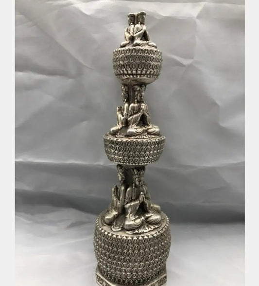 Chinese White copper Buddhist pagoda crafts statue