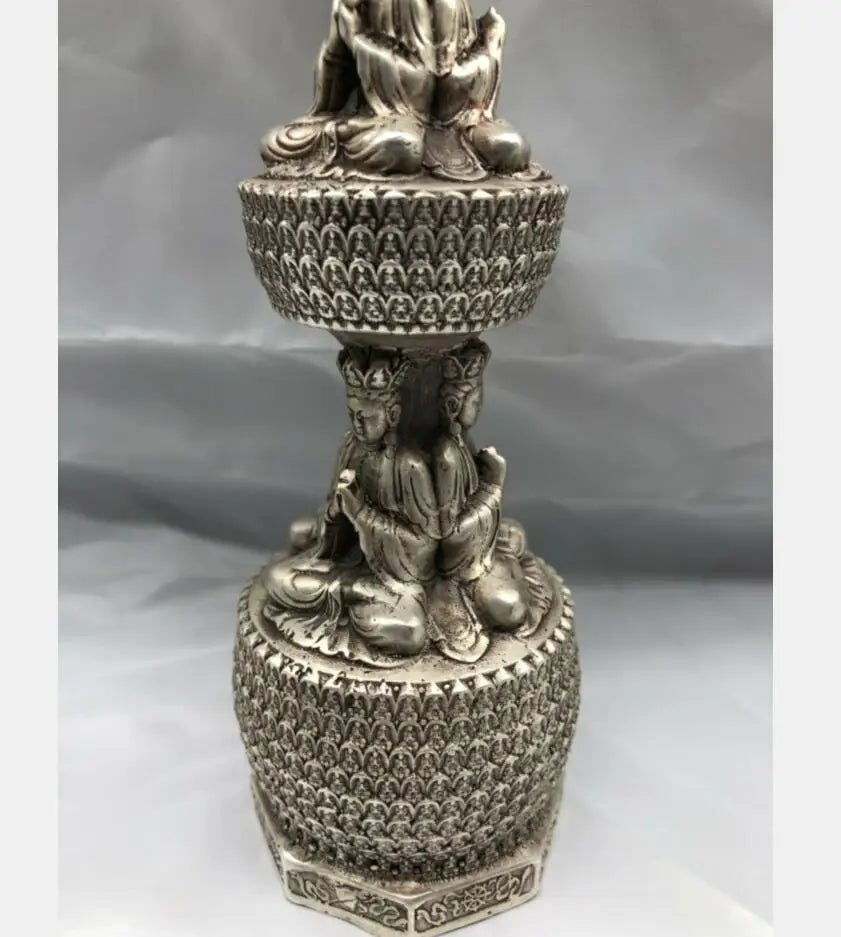 Chinese White copper Buddhist pagoda crafts statue