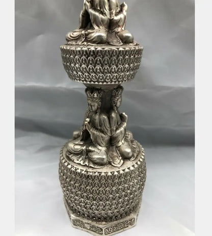 Chinese White copper Buddhist pagoda crafts statue
