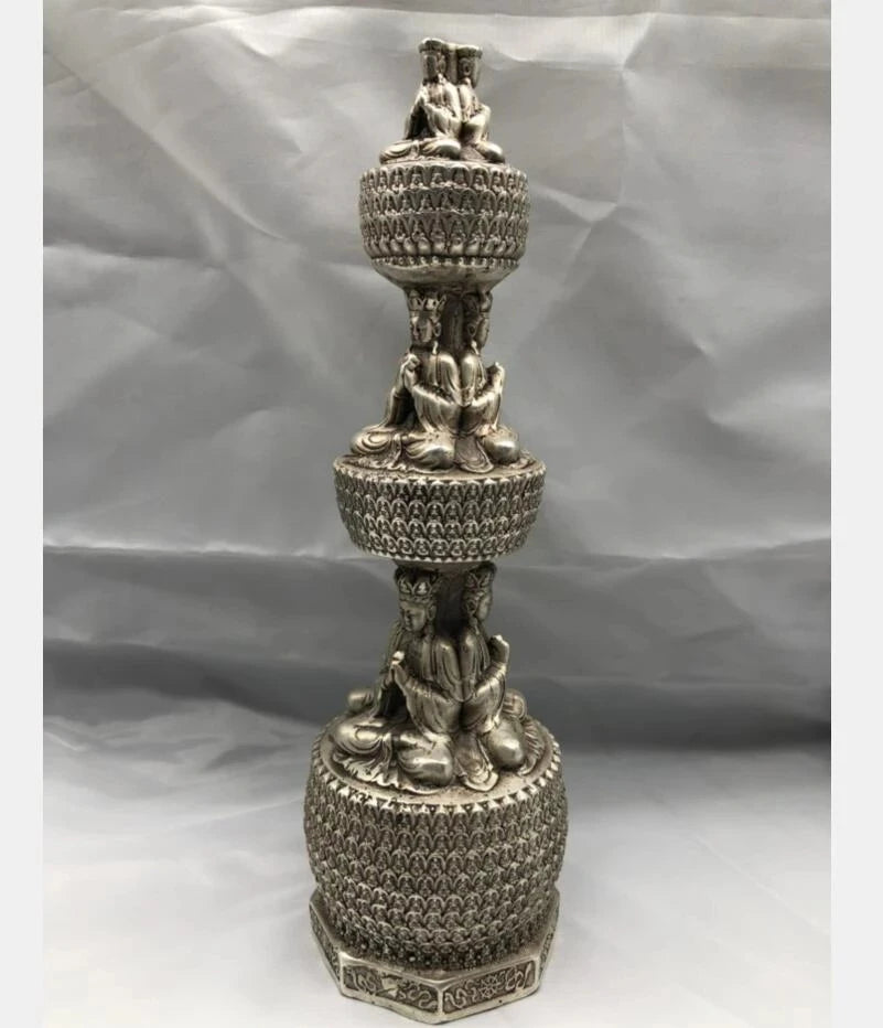 Chinese White copper Buddhist pagoda crafts statue