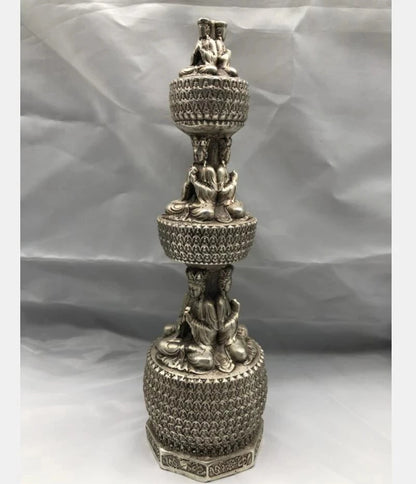 Chinese White copper Buddhist pagoda crafts statue