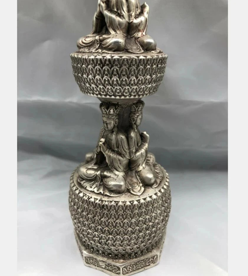 Chinese White copper Buddhist pagoda crafts statue