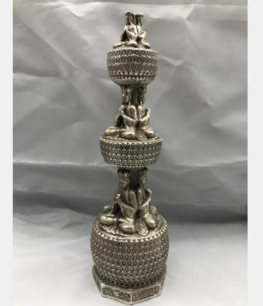 Chinese White copper Buddhist pagoda crafts statue