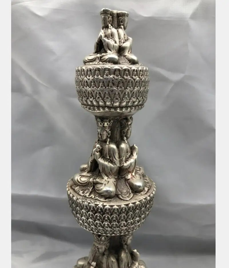 Chinese White copper Buddhist pagoda crafts statue