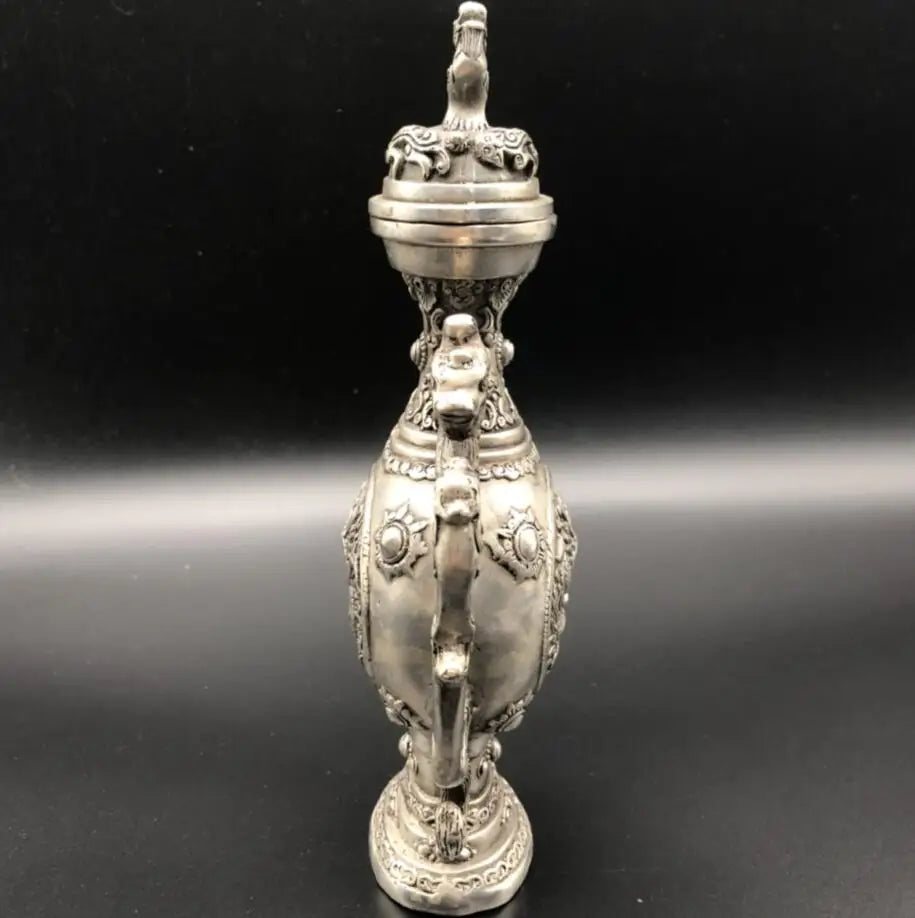 Chinese White copper Double sided dragon teapot crafts statue